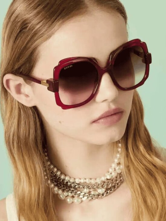 New Gucci Women Oversized Purple Pink Sunglasses GG1431S 003 Authentic main image 6